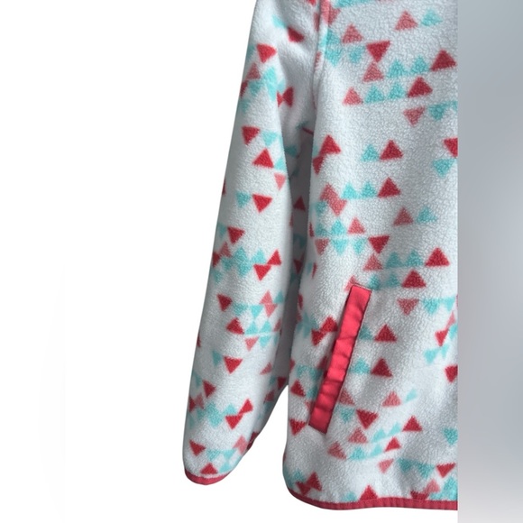 Girl’s Eddie Bauer Fleece White Red Aqua Print 1/4 Zip Pullover - Picture 4 of 5